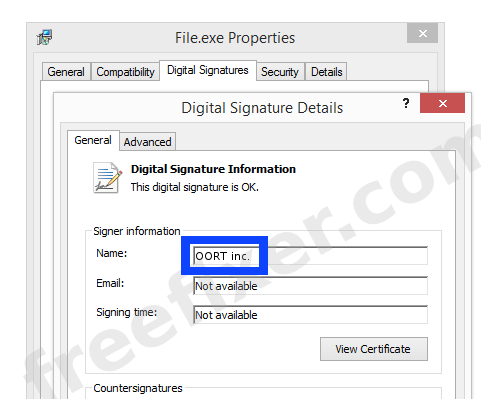 Screenshot of the OORT inc. certificate